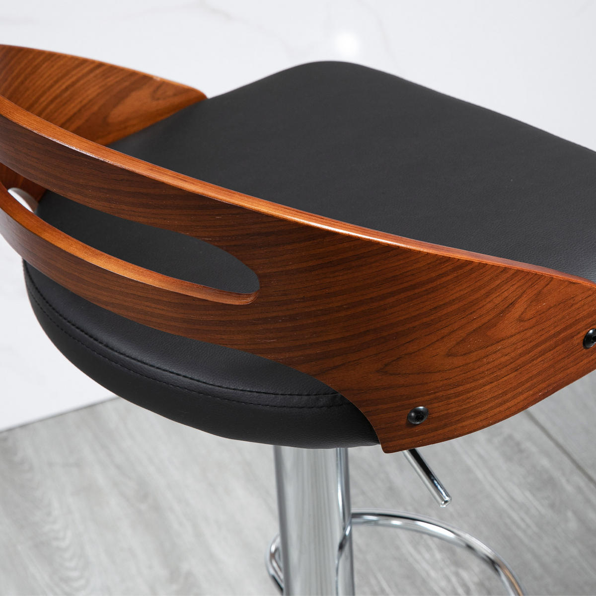 BARHOCKER 2er-Set DE-14696 höhenverstellbar & schwenkbar mit Holz-Dekor Schwarz - Schwarz, Metall (44.5/100/46.5cm) - ComfortXL