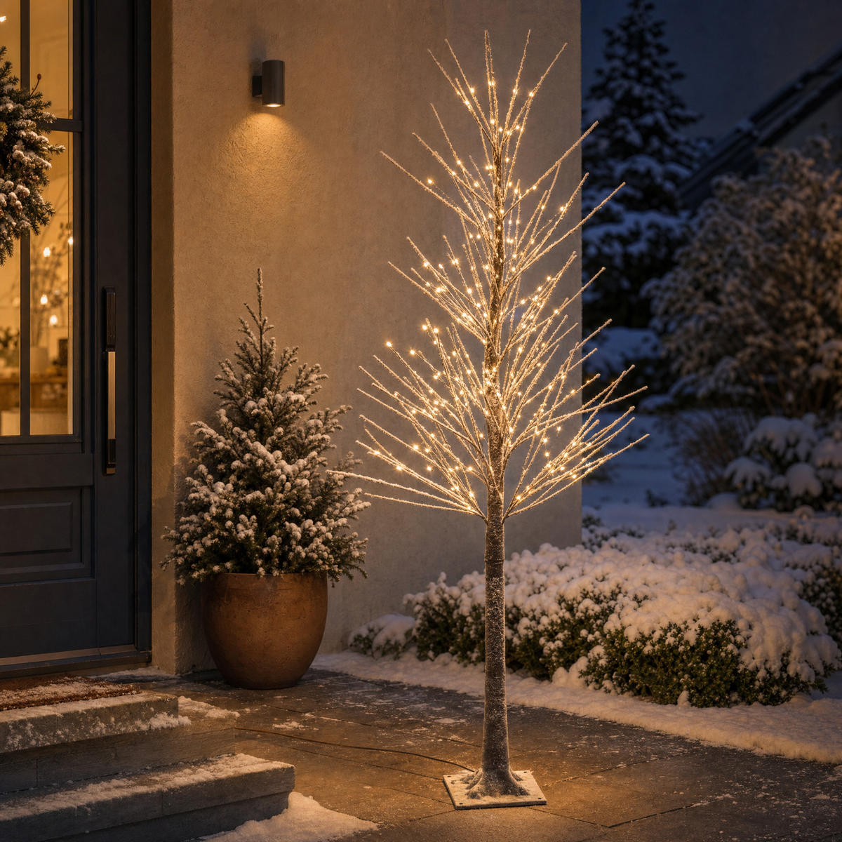 LED-BAUM 150 cm mit 240 neutralweißen LEDs und Schneeverzierung für Innen und Außen, 5 Meter Kabel - Weiß, Kunststoff (17/17/150cm) - Northpoint