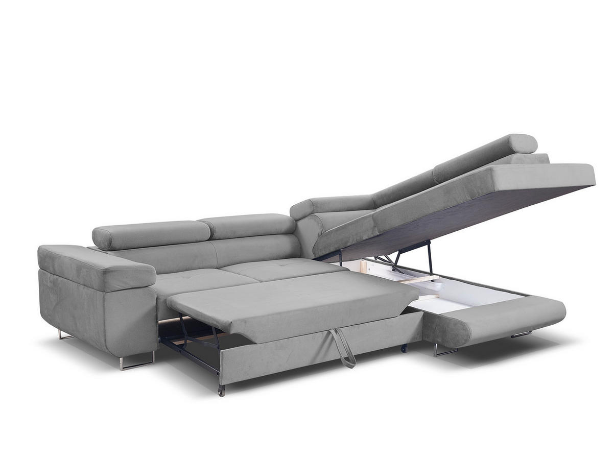 ECKSOFA Marlene III L-Form mit verstellbaren Kopfstützen Schlaffunktion Bettkasten 271 cm rechts hellgrau - Hellgrau, Kunststoff (202/271cm) - Margaret Hadas24