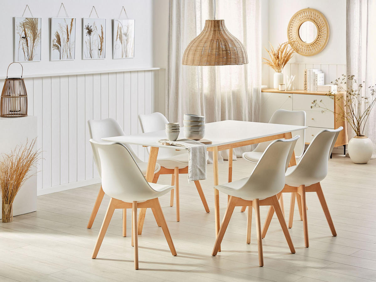 ESSTISCH 120-155/80/75 cm Weiß, Hellbraun Rechteckig Medio - Weiß, Holzwerkstoff (155/80/75cm) - Beliani