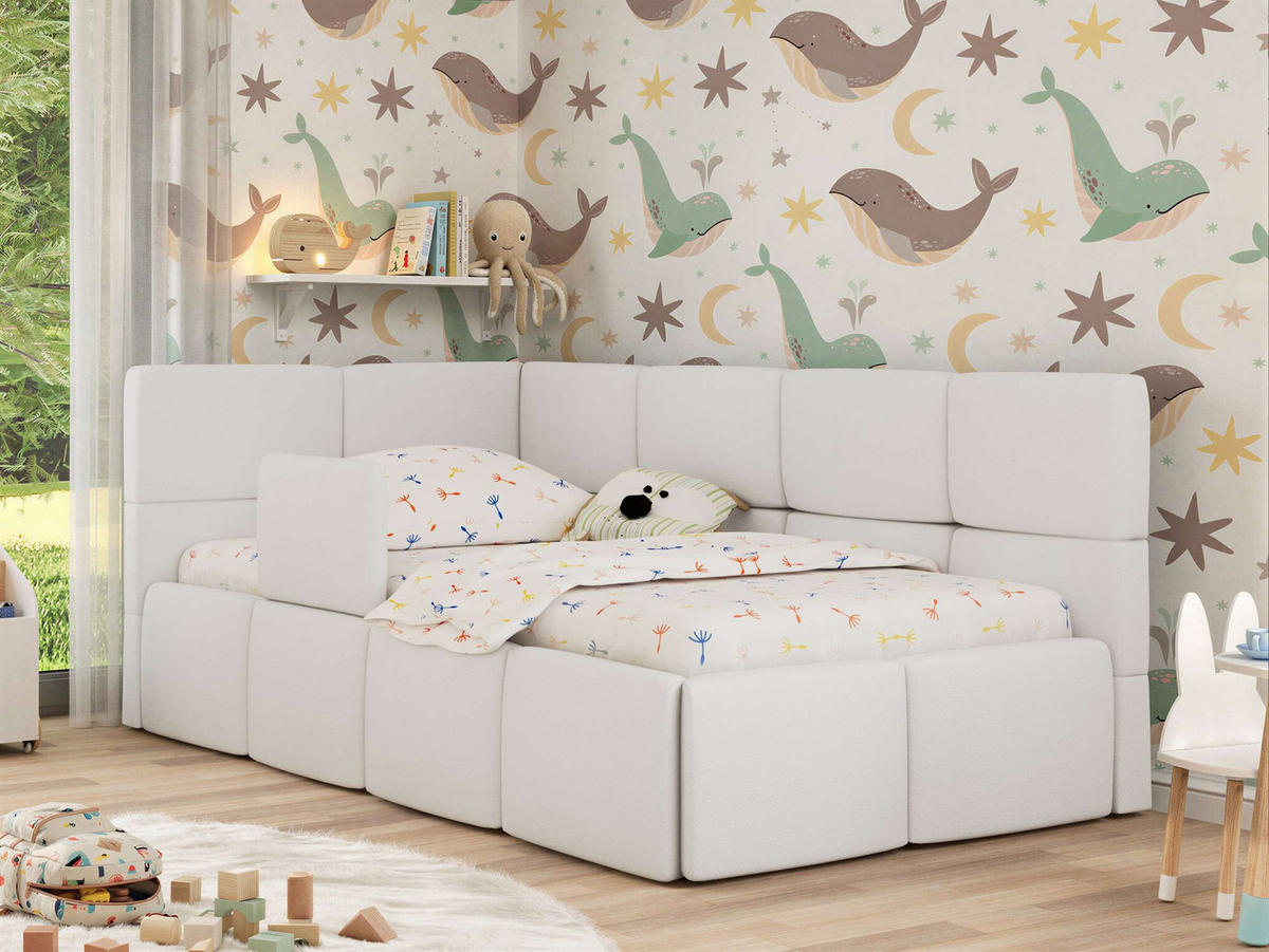 DĚTSKÁ POSTEL ARVO ALTA 90/200 - Bílý Ekokůže - Vlevo - bílá, textil (90/200cm) - MKS