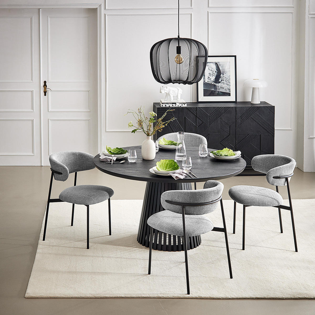 POLSTERSTUHL - 2er-Set - Strukturstoff / Edelstahl - Schwarz/Grau, Textil/Metall (55/79/58cm) - home24