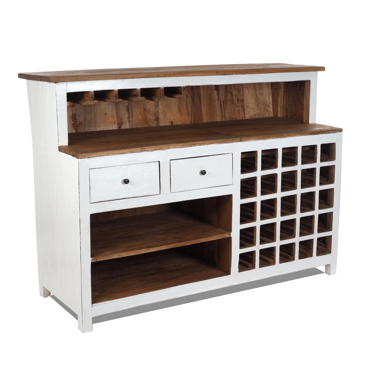 BARSCHRANK PUREWOOD Recyclingholz massiv, Vintage-Look 06 weiß-landhaus - Weiß, Holz (150/110/55cm) - DESIGN DELIGHTS