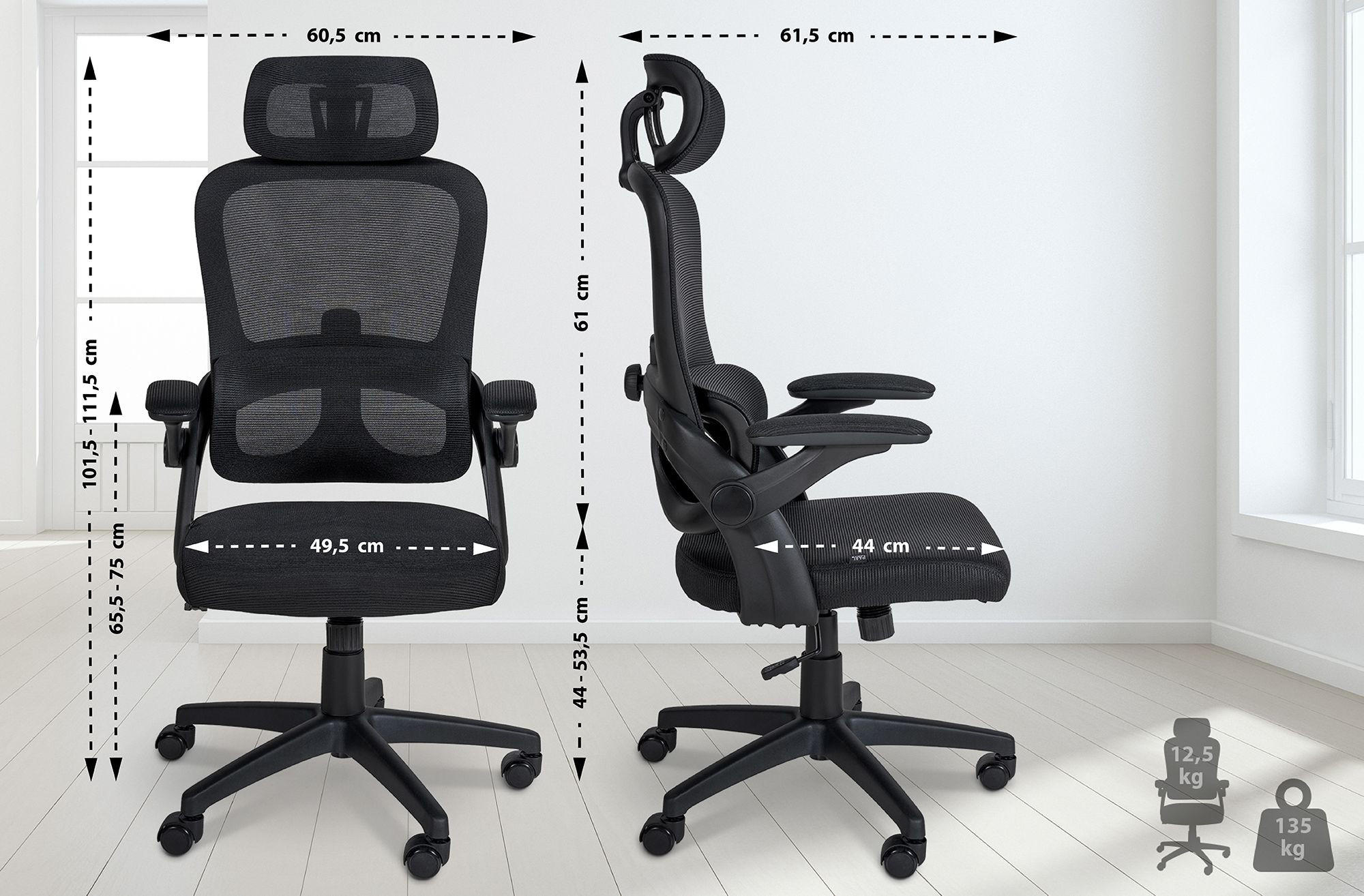 DREHSTUHL Microfaser Schwarz - Schwarz, Kunststoff/Textil (60.5/101/61.5cm) - CLP