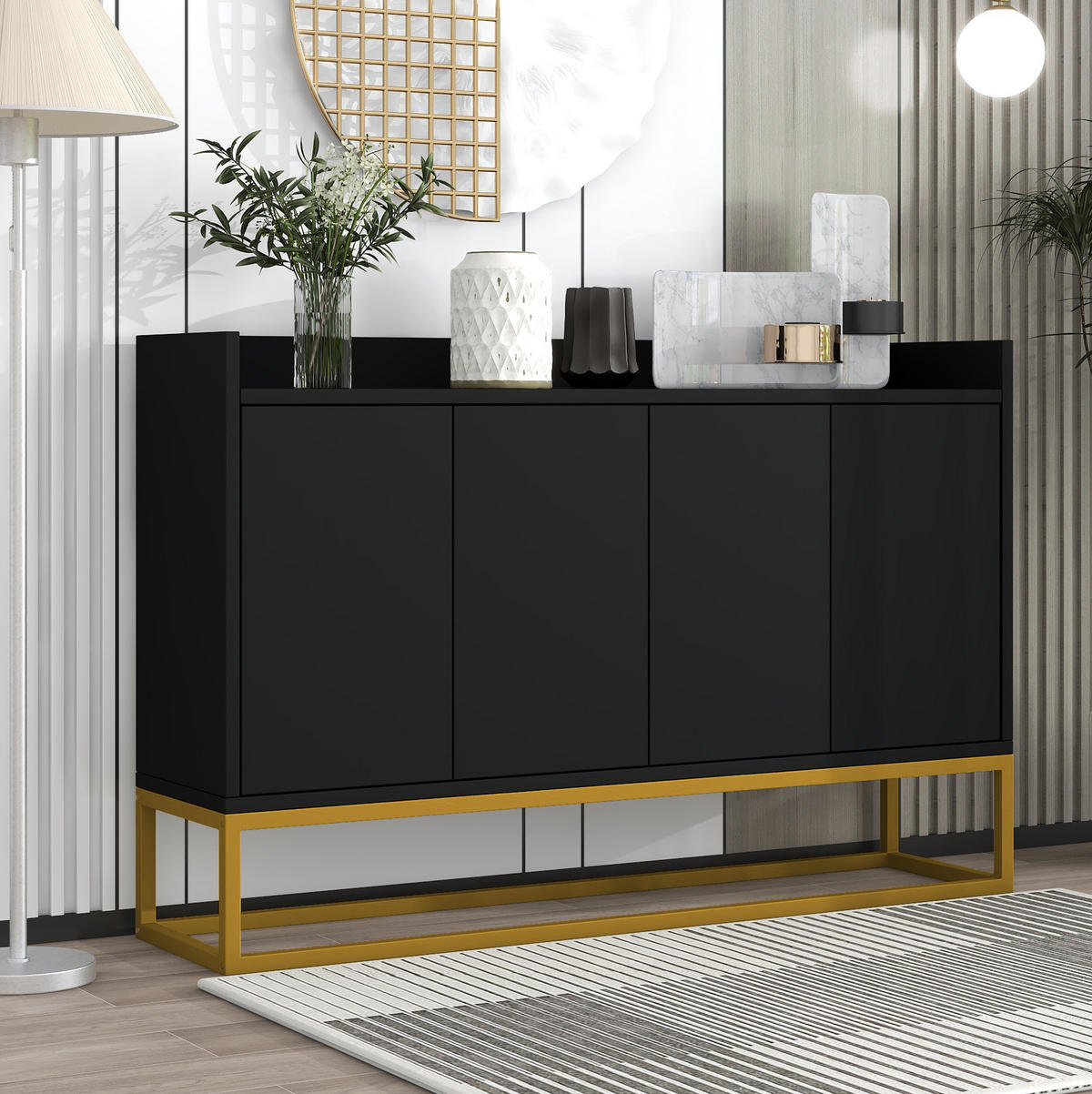 SIDEBOARD 120/30/80 cm schwarz aus Spanplatte mit 4 Türen - Schwarz, Holzwerkstoff (120/80/30cm) - OKWISH