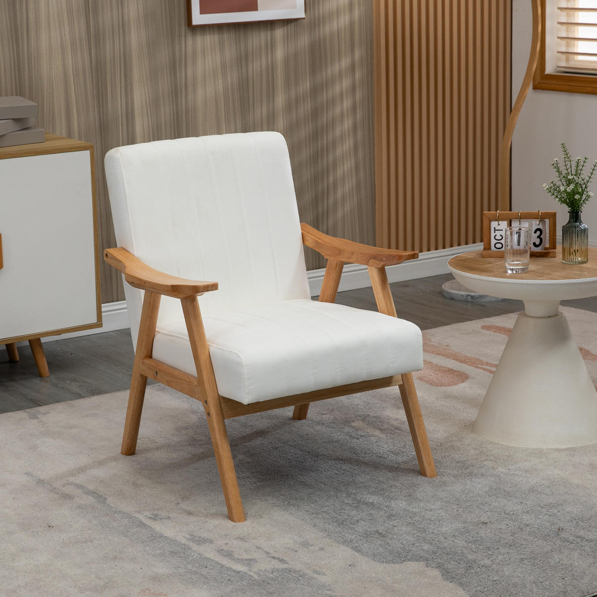 POLSTERSESSEL Wohnzimmersessel mit Armlehnen Kautschukbaumholz Farbe: Creme - Creme, Kunststoff (74/82/68cm) - HOMCOM