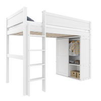 HOCHBETT 90/200 cm Weiß mit Kleiderschrank und Staufach aus Kiefernholz - Weiß, Holz (90/200cm) - OKWISH
