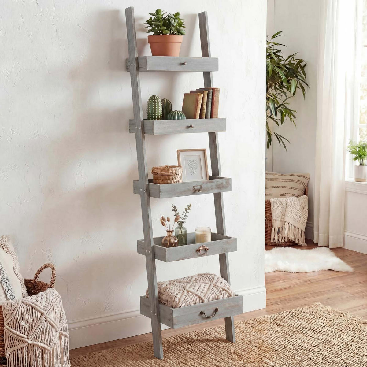 PFLANZREGAL BLUMENSTÄNDER Grau - Grau, Holz (43/169/32cm) - MCW