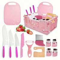 KINDERKÜCHE Messerset, Montessori Werkzeuge, mit Korb Aufbewahrung - Pink, Kunststoff (21/31/4cm) - Authentics