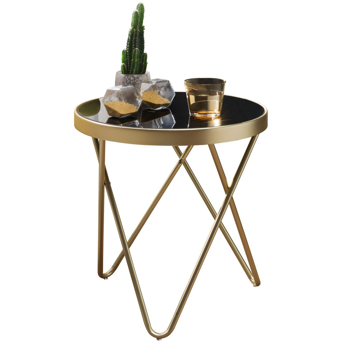 BEISTELLTISCH Glas Kupfer V-Gestell 70er-Jahre Design, Gold 42x42x46 cm - Goldfarben, Glas/Metall (42/42/46cm) - KADIMA DESIGN