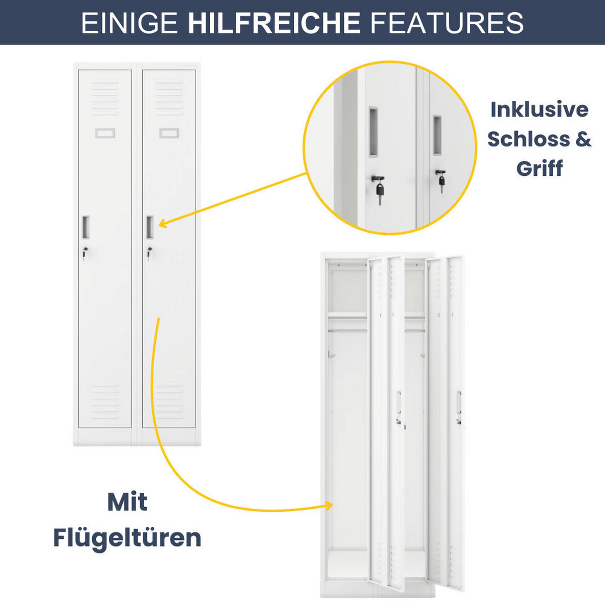 UMKLEIDESCHRANK Spind WIEN 2 Abteile 180x60x50cm Weiß - Weiß, Metall (60/180/50cm) - DELUKE