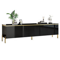 TV-STÄNDER Hochglanz 4 Türen Stauraum Kabelschnittstelle Goldkante - Schwarz, Holzwerkstoff (38/50/170cm) - FLIEKS