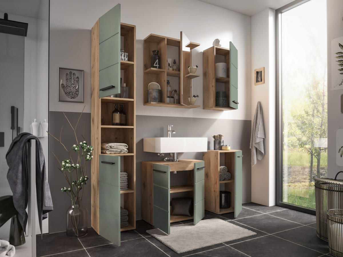 BADMÖBEL 5-teilig Schilfgrün - Grün, Holz/Kunststoff (188/190/31cm) - moebel dich auf