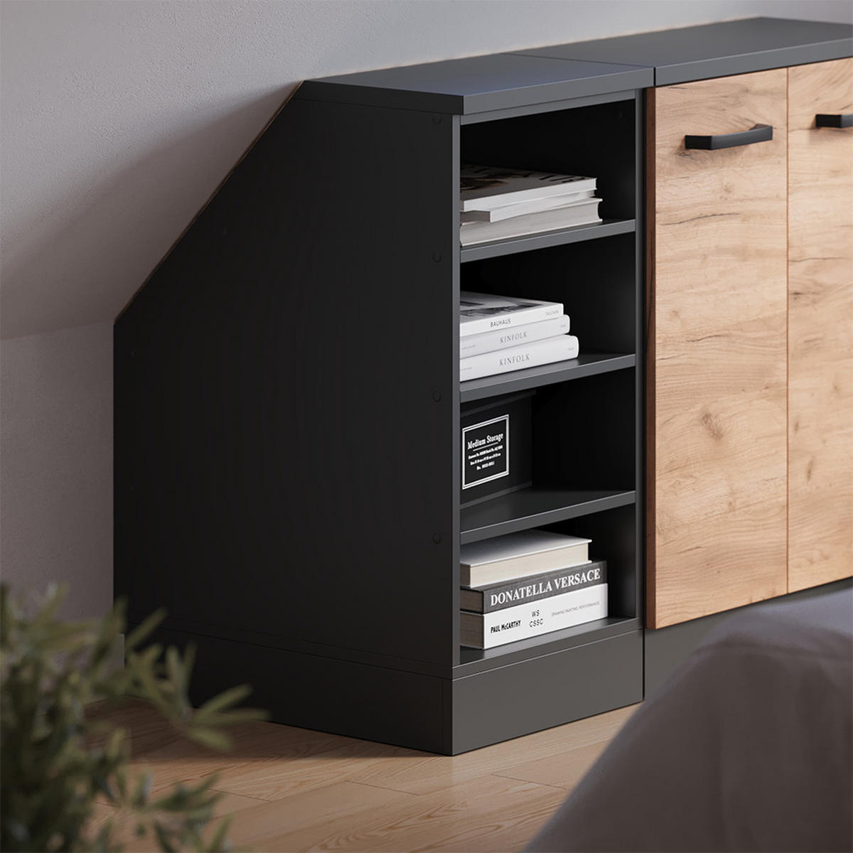 KUHINJSKA OMARA ZA POŠEVNE STREHE R-Line Antracit 40 cm s 4 odjeljka, korpus ormara dubina 60 cm - antracit, leseni material (40/83.8/60cm) - Vicco