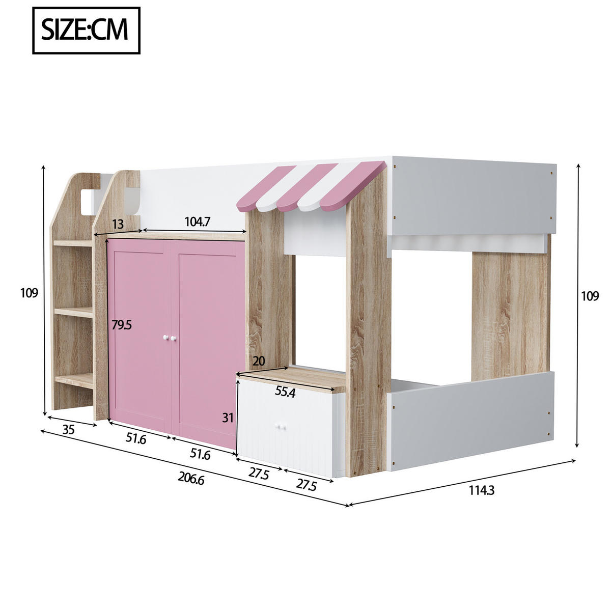 HOCHBETT 90/200 cm mit Stauraum in Rosa und Weiß aus Holz - Rosa, Holzwerkstoff (90/200cm) - OKWISH