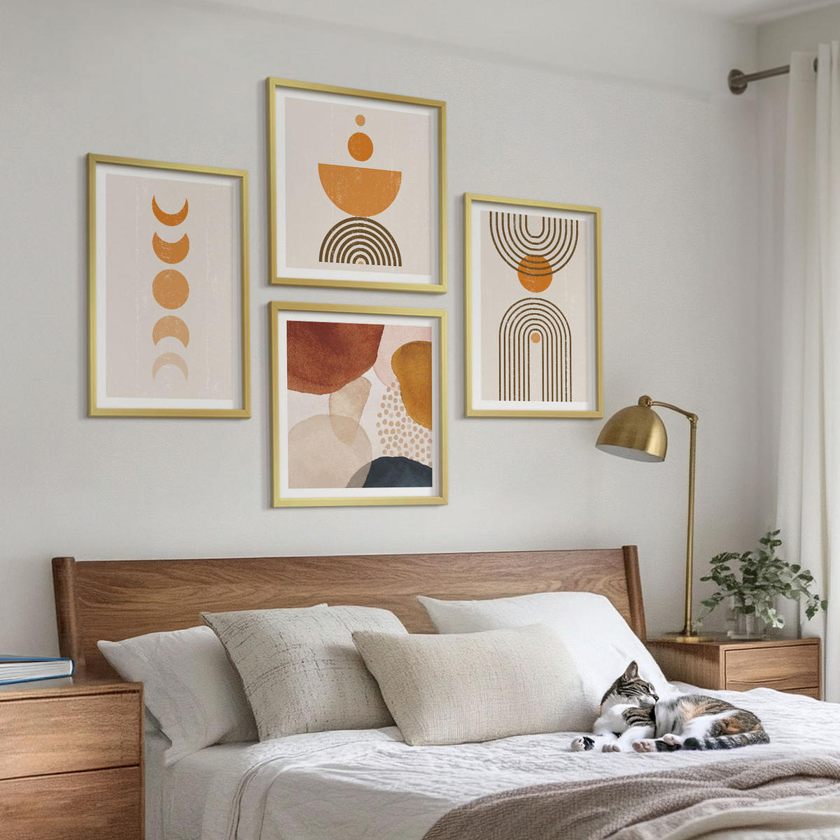 BILDER SET 4er Set - 50x50 cm & 40x60 cm Goldrahmen - Boho-minimalistische Dekorationen - Goldfarben, Kunststoff (50/50cm) - TULUP