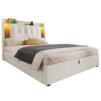 POLSTERBETT 90/200 cm in Beige mit LED-Beleuchtung und USB- und Type-C-Anschlüssen - Beige, Textil (90/200cm) - Flora Grace
