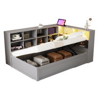 SCHLAFSOFA 90/200 cm mit LED-Lichtleiste, Steckdose und hydraulischem Stauraum, Grau - Grau, Holzwerkstoff (220.5/82/114.5cm) - Redom
