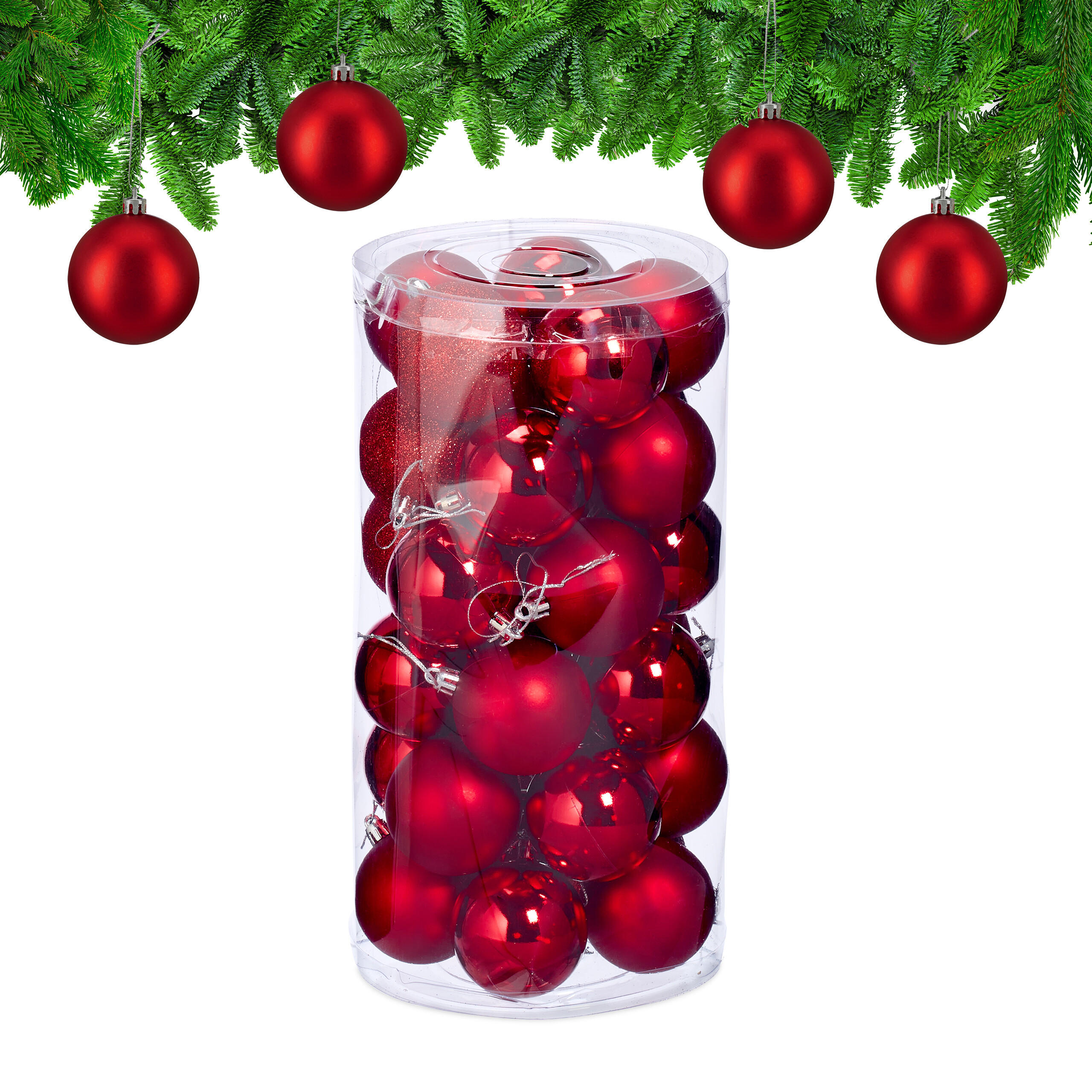 30XWEIHNACHTSKUGELN - Rot, Kunststoff (6/7/6cm) - Relaxdays