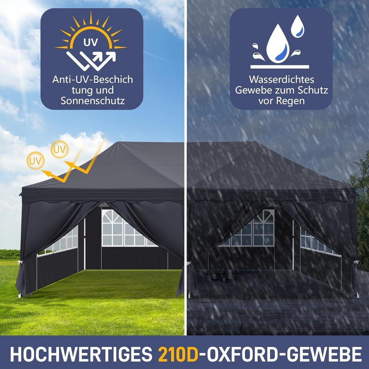 FALTPAVILLON 3x6m Dunkelgrau Wasserdicht UV-Schutz 50+ Textil - Anthrazit, Textil (300/316/600cm)