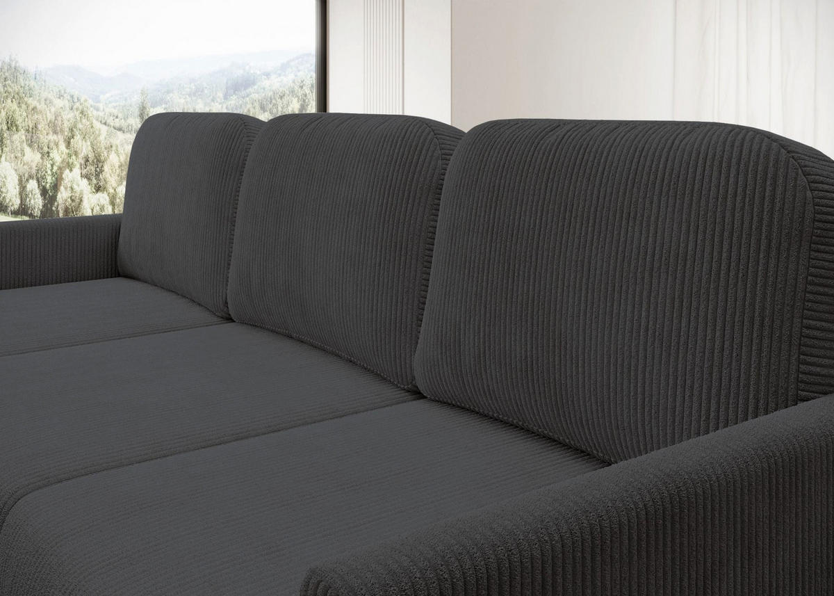 ECKSOFA Hamiel Blaugrau Cord - Blaugrau/Hellgrau, Textil/Metall (212/142cm) - Selsey
