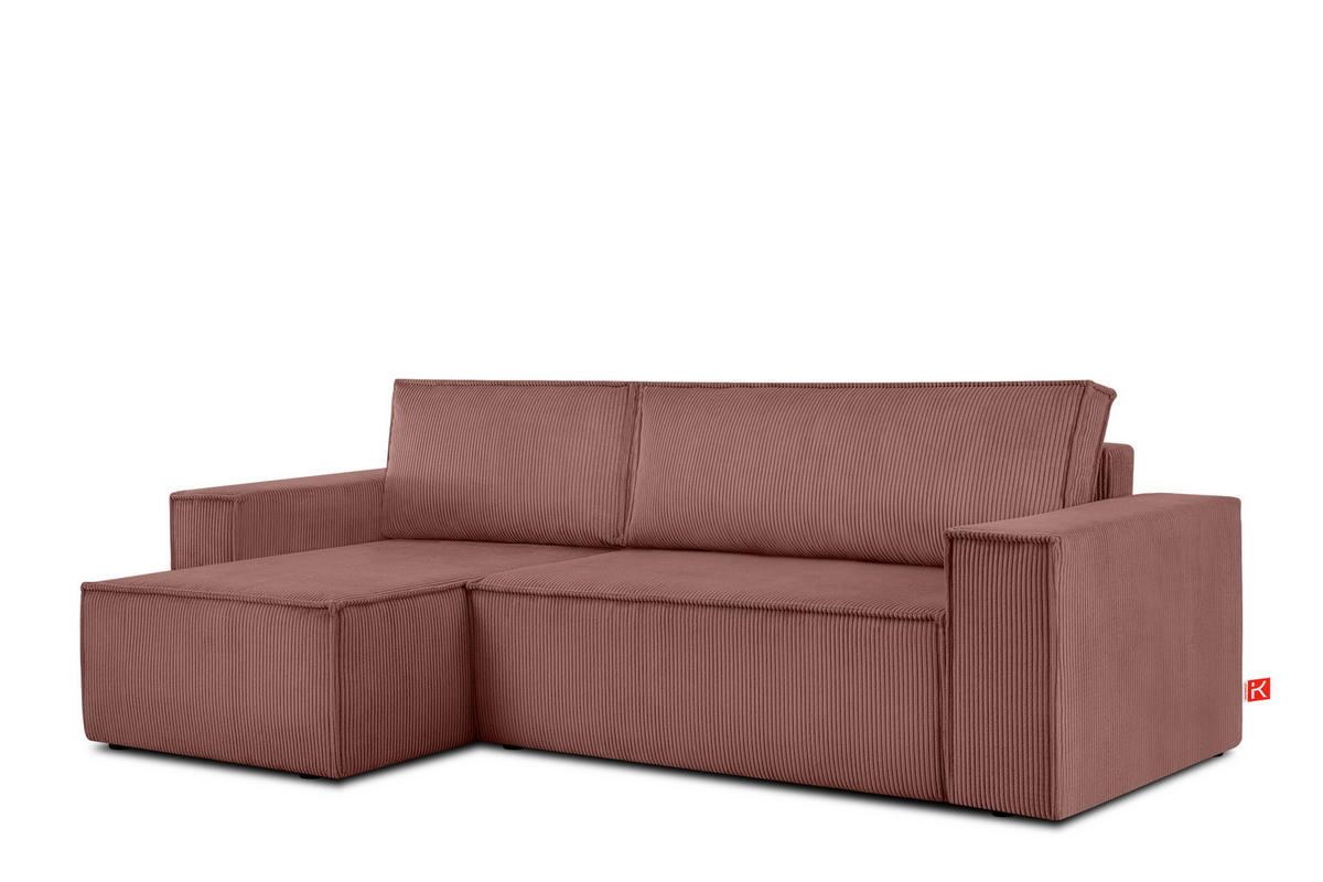 ECKSOFA-LINKS/RECHTS NAPI Schlaffunktion mit Cordbezug, Rosa - Pink/Schwarz, Textil (262/148cm) - KONSIMO®