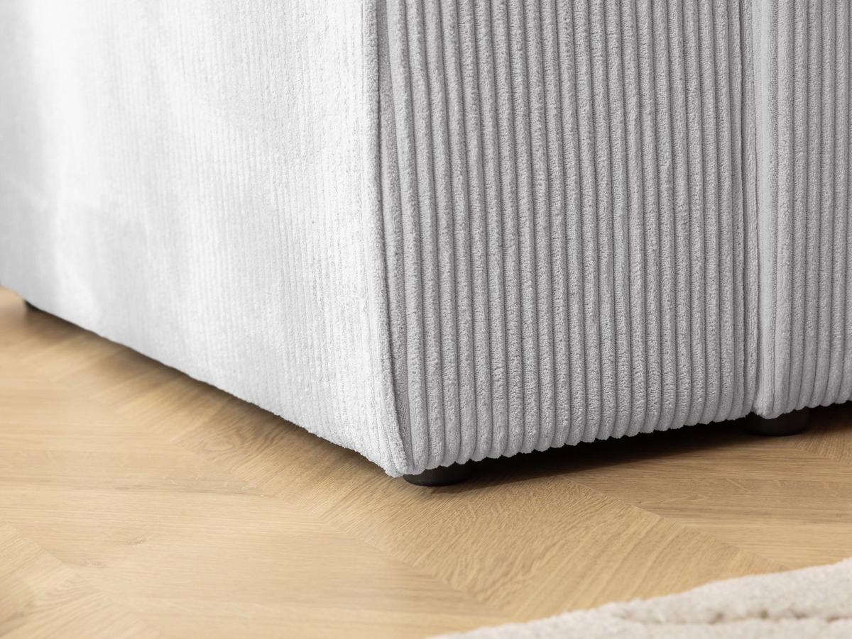 ECKSOFA Rivio mit Schlaffunktion und Bettkasten, Cordstoff Hellgrau - Hellgrau/Schwarz, Holz/Kunststoff (262/149cm) - S-Style