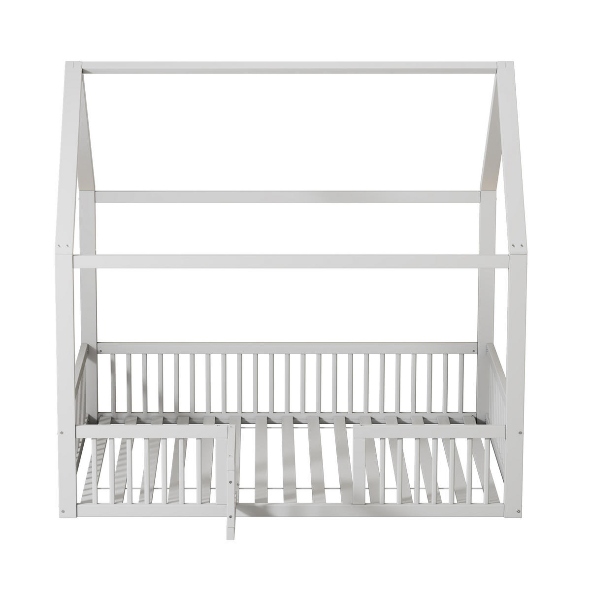 HAUSBETT 140/200 cm Weiß mit Türchen aus Kiefernholz - Weiß, Holz (140/200cm) - OKWISH