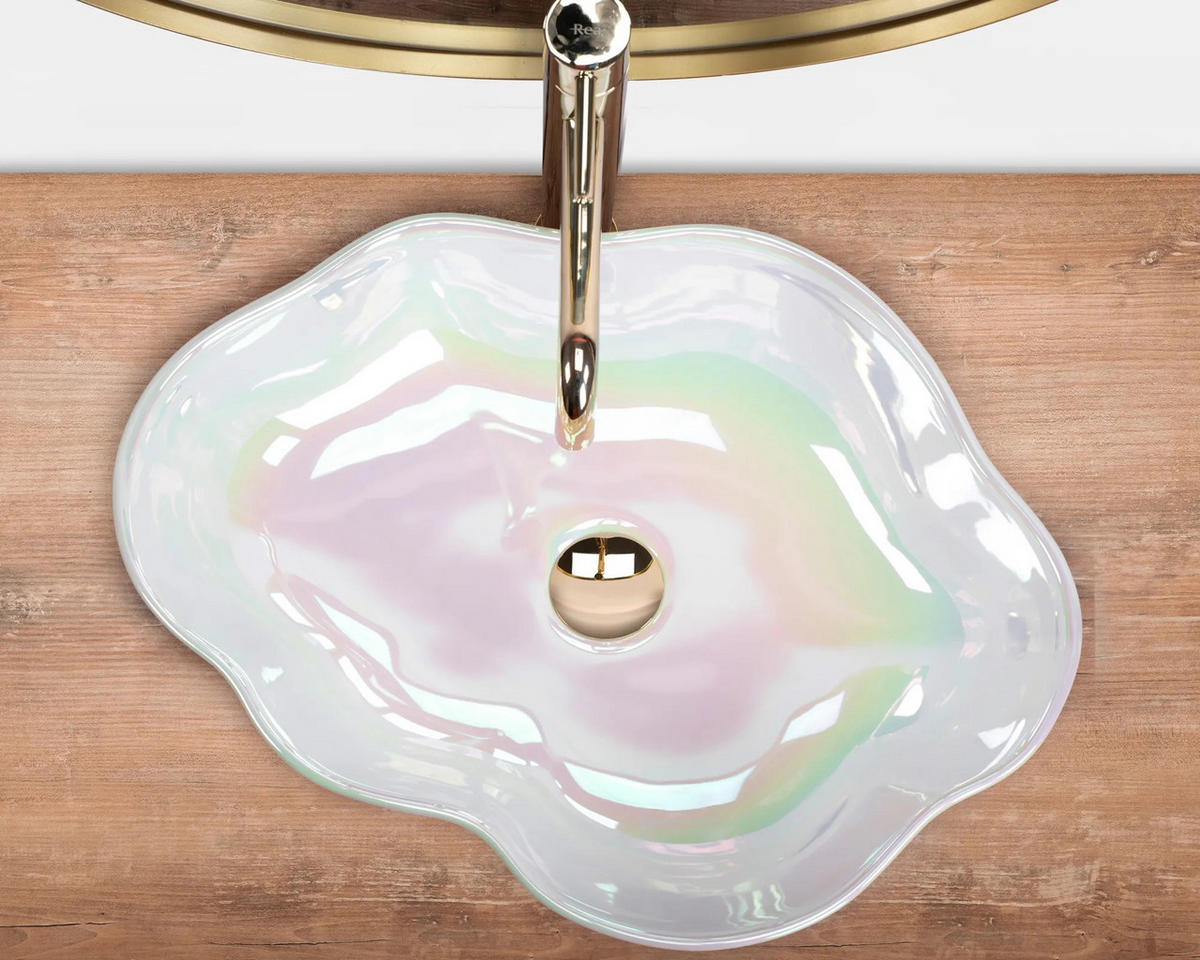 AUFSATZWASCHBECKEN Rea Akoya Pearl - Pink, Keramik (38/13.5/50.5cm) - REA