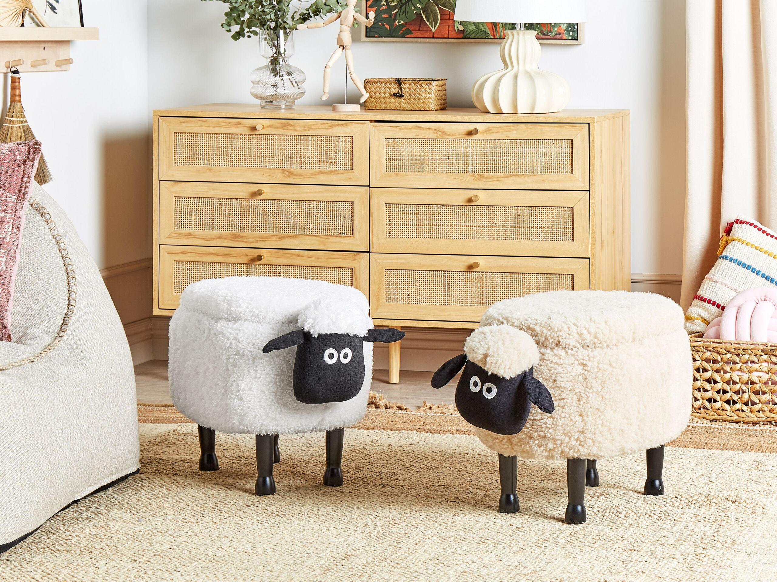 HOCKER Sheep 35/55/40 cm - Beige, Kunststoff/Textil (55/40/35cm) - Beliani