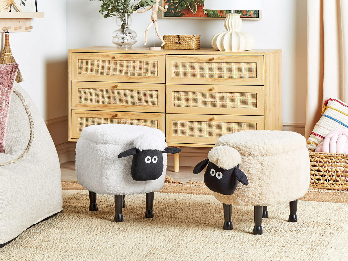 HOCKER Sheep 35/55/40 cm - Beige, Kunststoff/Textil (55/40/35cm) - Beliani