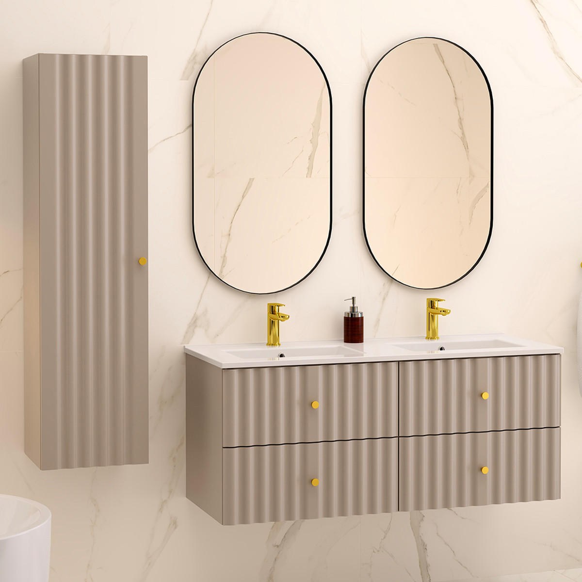 BADMÖBEL 120cm Izae 2er-Set Kaschmir - Beige, Holzwerkstoff (120/50/45.8cm) - Petits-meubles