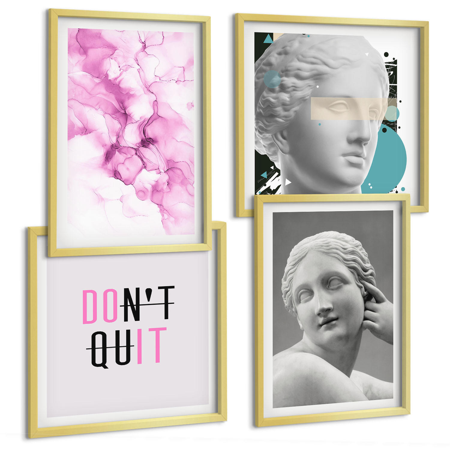 BILDER SET 4er Set - 50x50 cm & 40x60 cm Goldrahmen - Abstrakte Aquarellskulptur - Goldfarben, Kunststoff (50/50cm) - TULUP