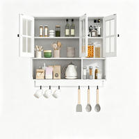 HÄNGESCHRANK mit drei Türen Glasfront offenen Fächern Handtuchhalter Wandmontage Stauraum Holz 3-Türer - Transparent/Weiß, Holzwerkstoff/Metall (88/82.5/26cm) - EVRYAE