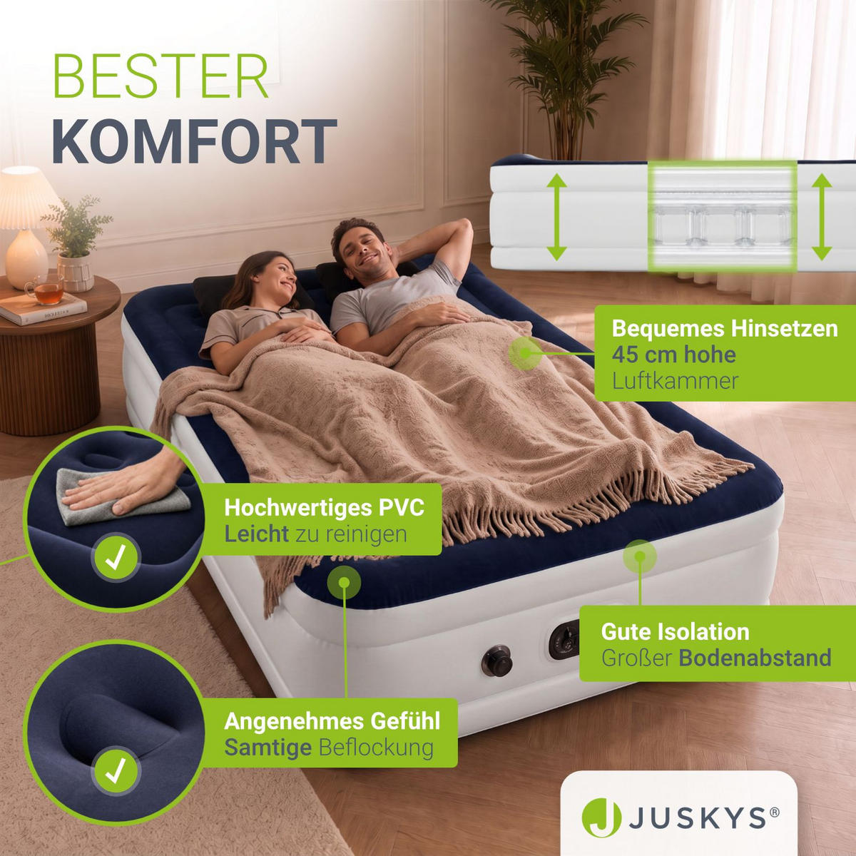 LUFTBETT Sapri L blau / weiß inkl. Tragetasche - Weiß, Kunststoff (154/197cm) - Juskys