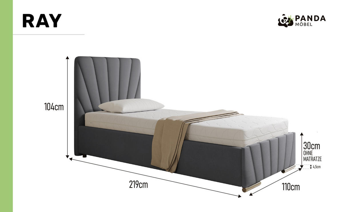 POLSTERBETT Ray 90 x 200 cm mit Bettkasten und Lattenrost ohne matratze- beige - Beige, Holz (90/200cm) - Panda Möbel