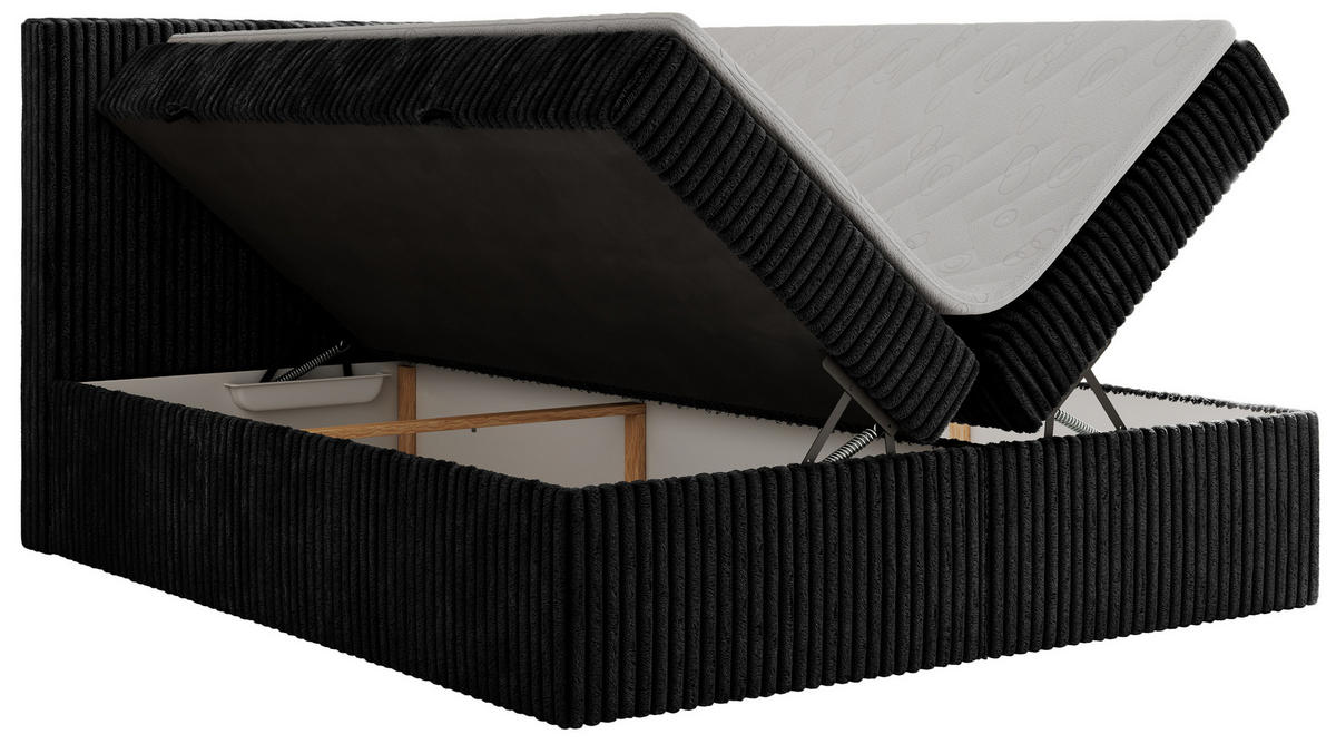 BOXBETT TILIANO 160/200 - Schwarz Cord - H3 - Schwarz, Textil (160/200cm)