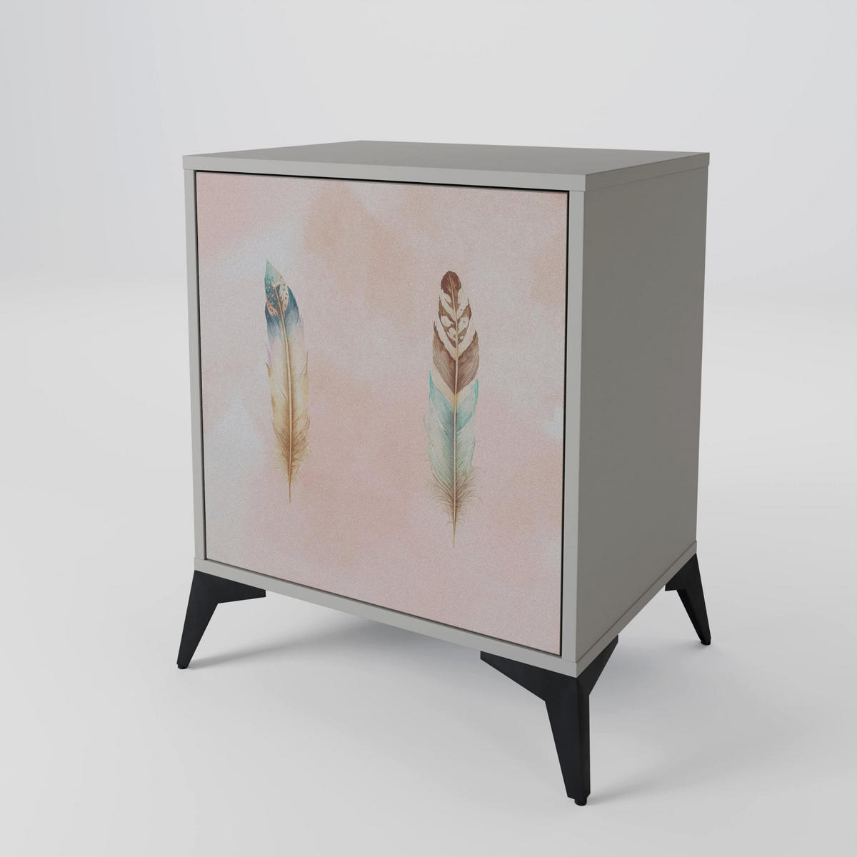 SIDEBOARD THE DELIQUESCE, Grau, 57,5x42x67,5 cm, Schwarze Metall-Rahmenfüße - Multicolor/Schwarz, Holzwerkstoff/Metall (57.5/67.5/42cm) - SpaceRebels