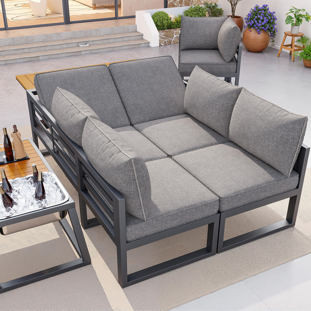 MODULARES OUTDOOR-SOFA-SET Grau/Beige - Grau, Metall - ComfortXL