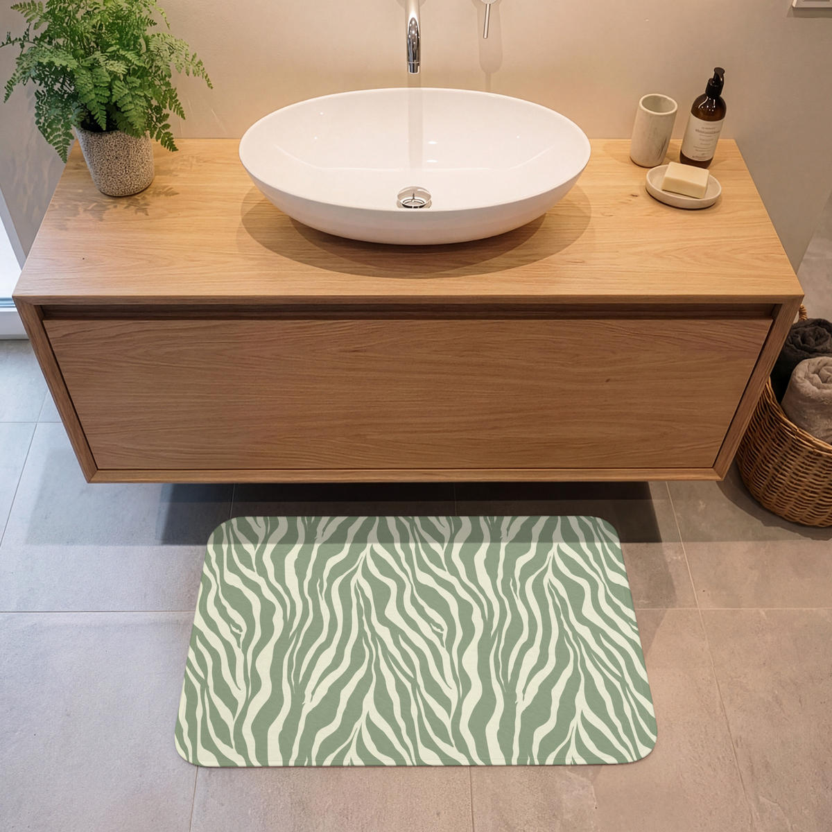 KOUPELNOVÁ PŘEDLOŽKA Zebra - Motiv - zelená 80x50 cm - šalvějově zelená, textil/plast (80/50cm)