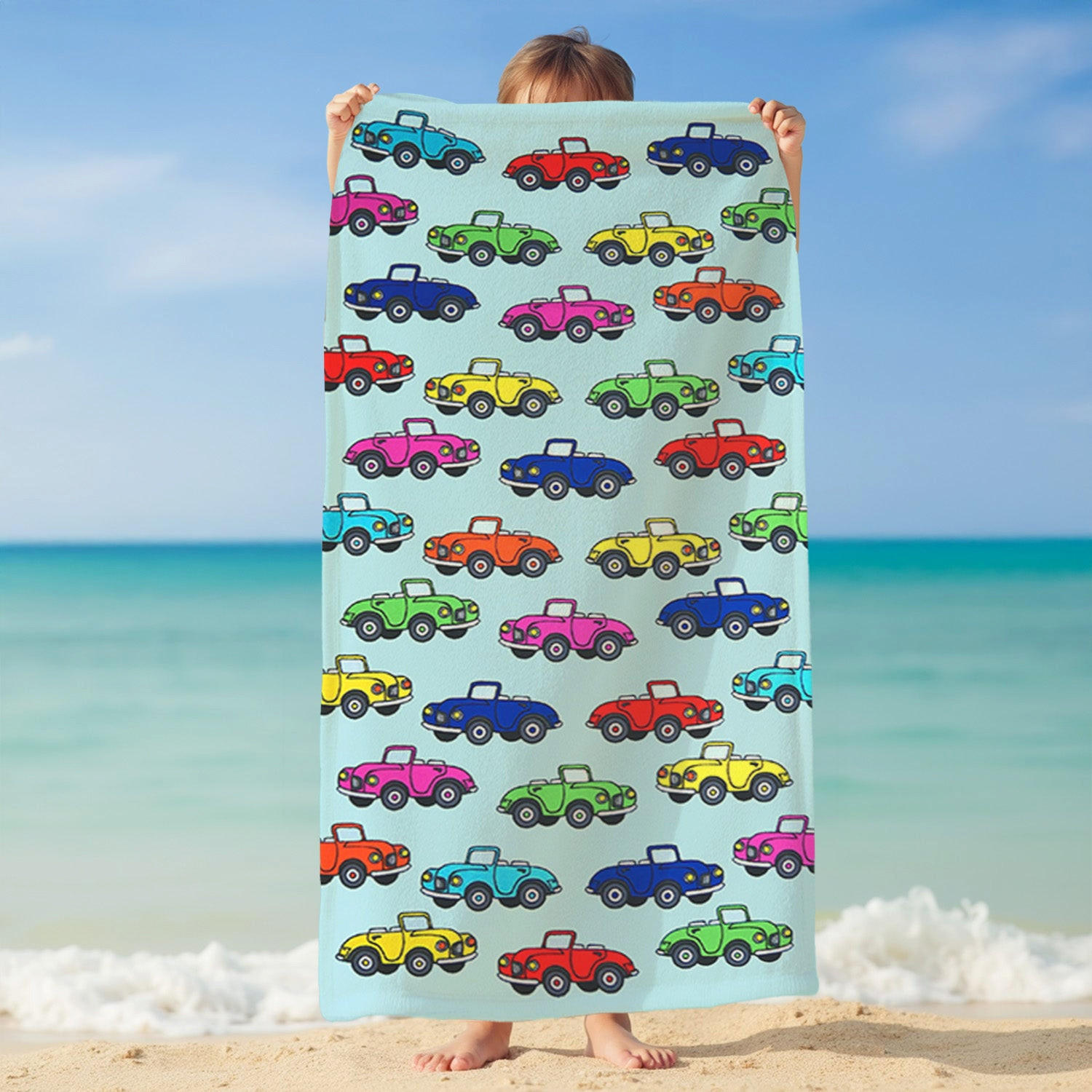STRANDTUCH Kinder Mikrofaser Mehrfarbig 70x140 250g/m² - Autos - Multicolor, Textil (140/70cm) - LE COMPTOIR DE LA PLAGE