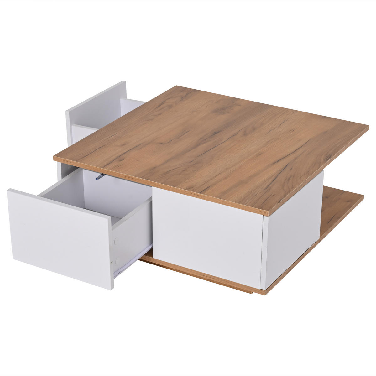 COUCHTISCH geometrisch Weiß/Holzoptik 70/70/31,5 cm mit 3 Schubladen - Walnussfarben/Weiß, Holzwerkstoff (70/70/31.5cm)
