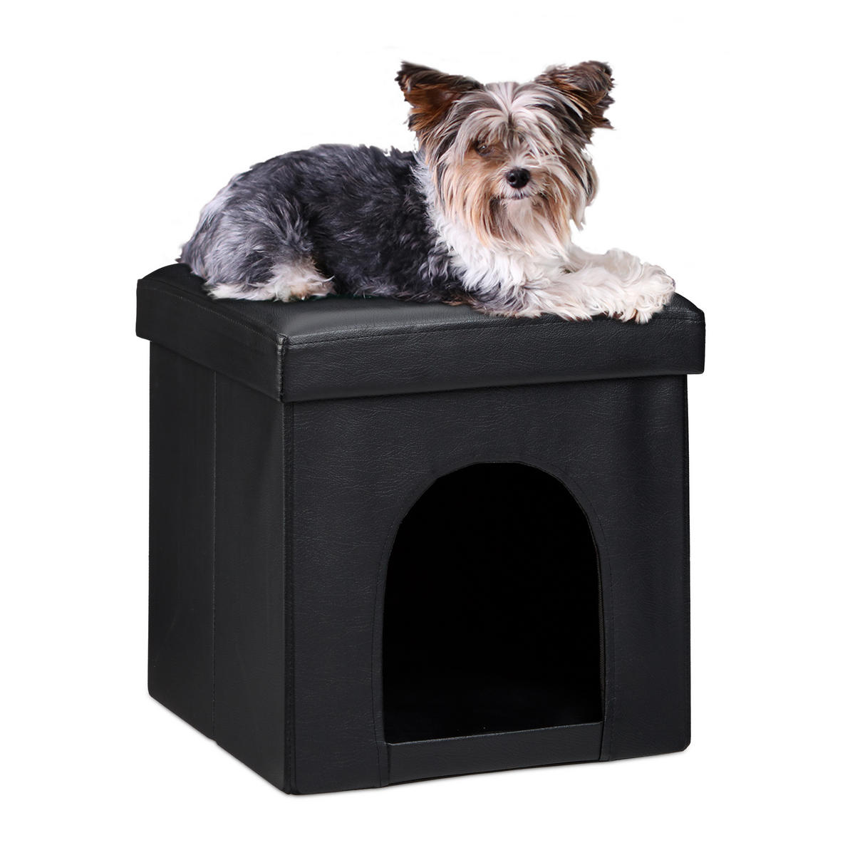 HUNDEBOX Sitzhocker - Schwarz, Holzwerkstoff/Kunststoff (38/38/38cm) - Relaxdays