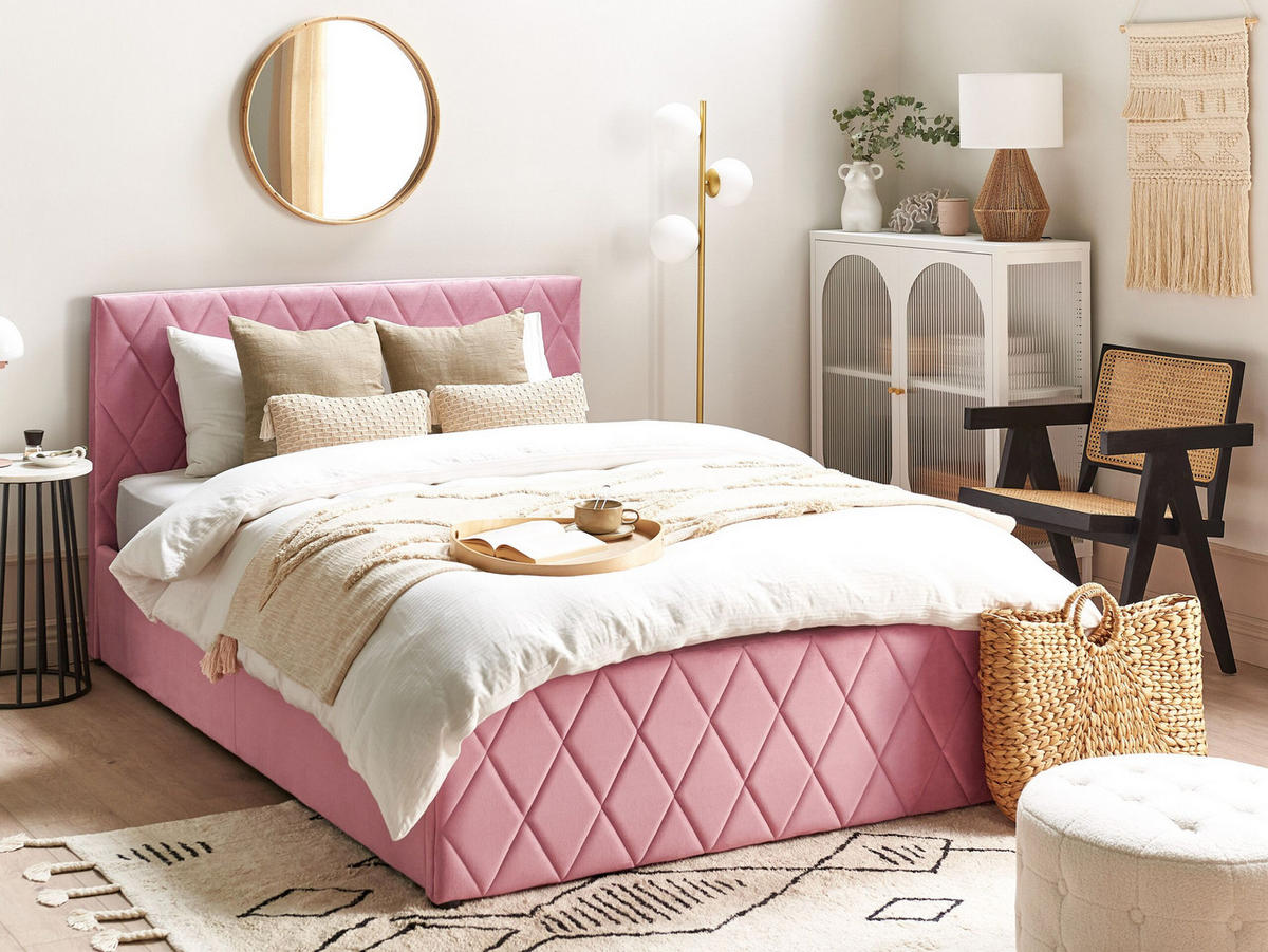 BETT mit Stauraum 140x200 cm Rosa Rochefort - Pink, Textil (140/200cm) - Beliani