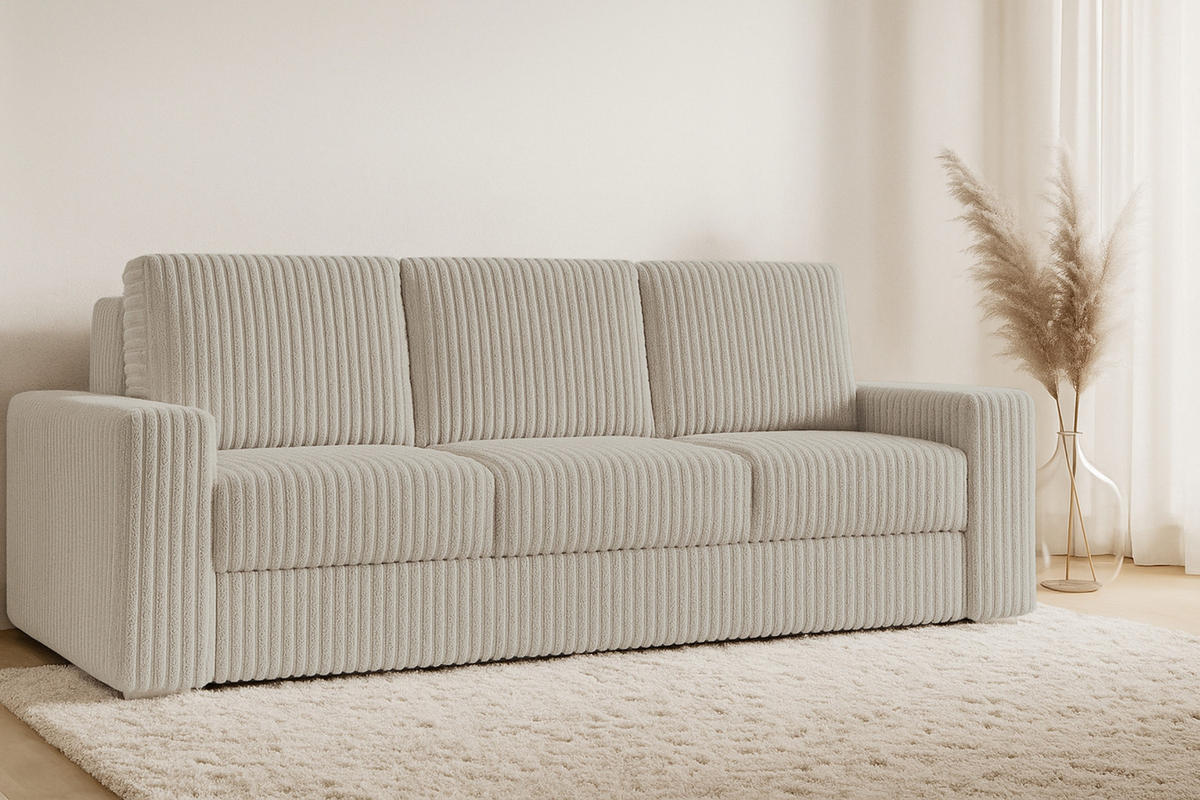 SOFA TIMON 245cm breit in Cord Beige - Beige, Holz/Holzwerkstoff (245/90/92cm) - Deine Möbel 24