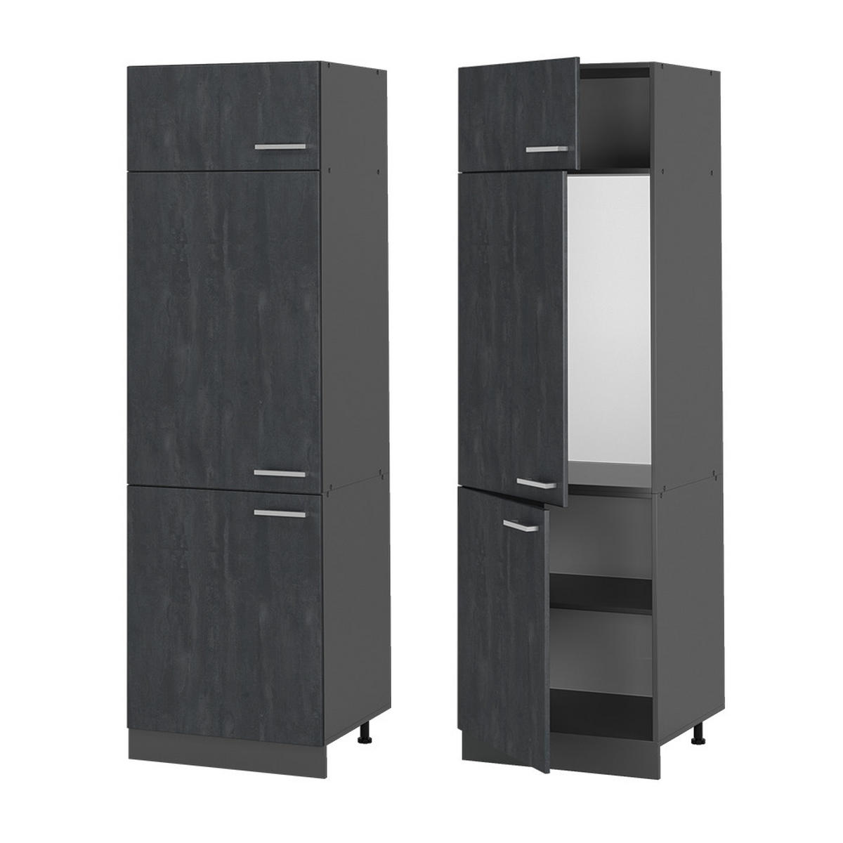 KÜHLUMBAUSCHRANK R-Line Schwarz Beton 60 cm - Anthrazit/Schwarz, Holzwerkstoff (60/206.8/57.2cm) - Vicco