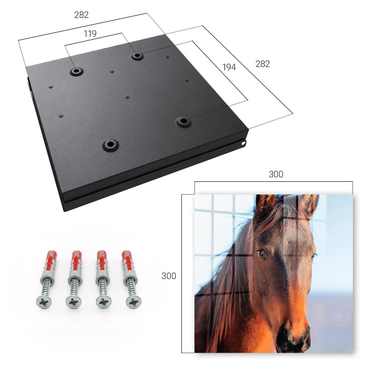 SCHLÜSSELBOX Schwarz 30x30 cm- Türöffnung nach rechts - Porträt eines Pferdes - Braun, Metall (30/30/5cm) - TULUP