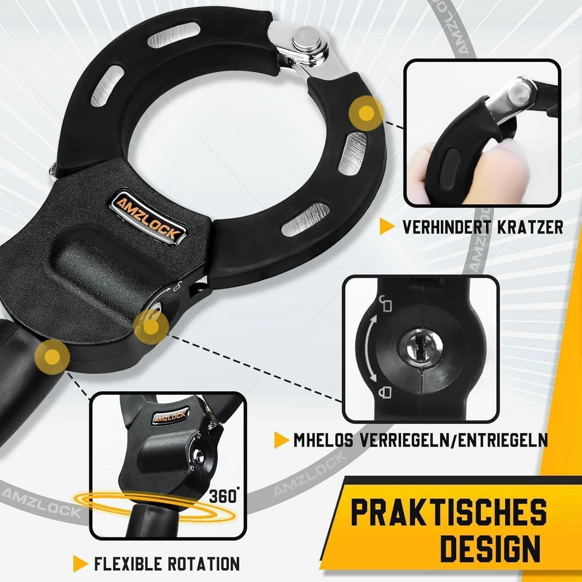 KETTENSCHLOSS für E-Scooter 8 mm Dicke mit Tasche und 3 Schlüsseln - Schwarz, Metall (15/13/30cm)