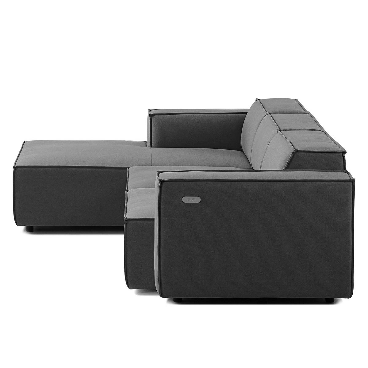 ECKSOFA mit Longchair - Anthrazit/Schwarz, Kunststoff/Textil (260/177cm) - home24