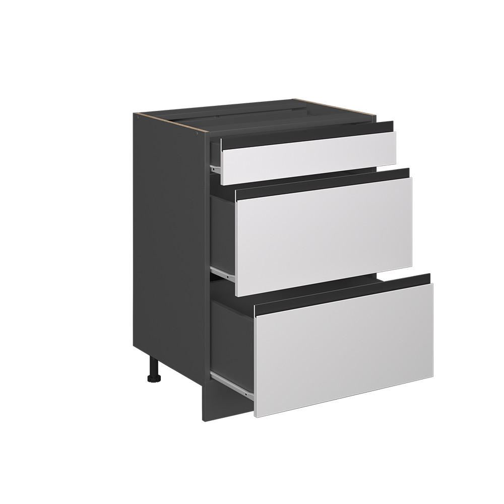 KÜCHENUNTERSCHRANK R-Line Weiß 60 cm J-Shape, mit Schubladen, ohne AP - Anthrazit/Weiß, Holzwerkstoff (60/81.6/46cm) - Vicco